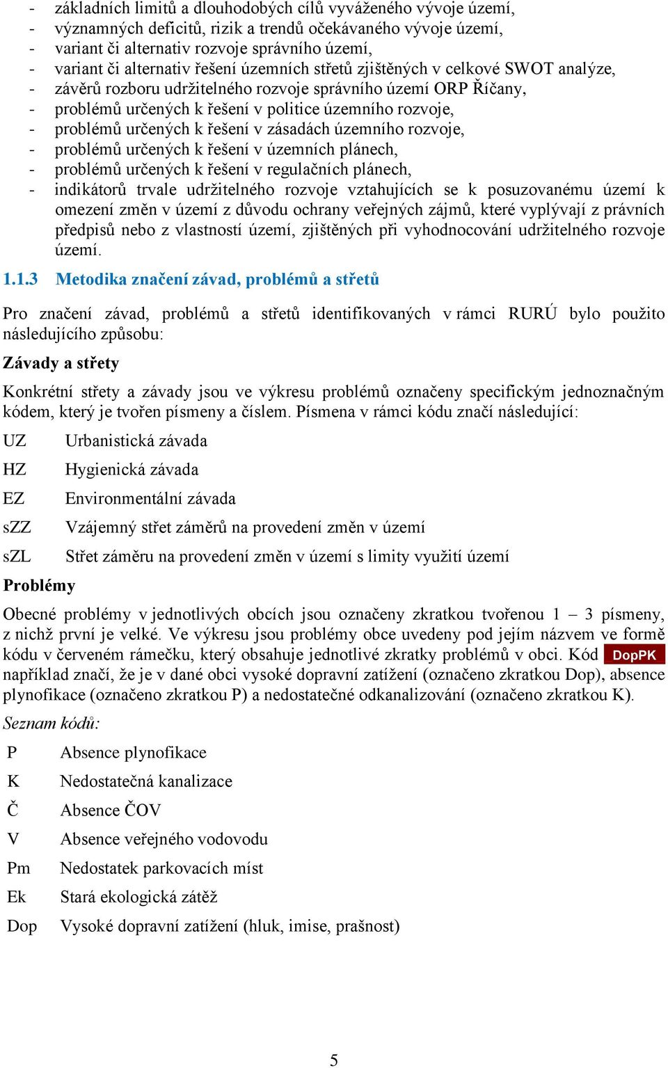 problémů určených k řešení v zásadách územního rozvoje, - problémů určených k řešení v územních plánech, - problémů určených k řešení v regulačních plánech, - indikátorů trvale udržitelného rozvoje