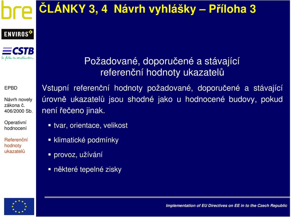 jsou shodné jako u hodnocené budovy, pokud není řečeno jinak.