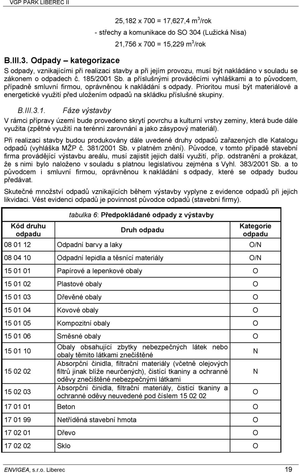 Prioritou musí být materiálové a energetické využití před uložením odpadů na skládku příslušné skupiny. B.III.3.1.