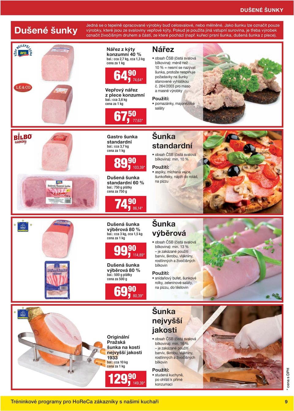 : cca 2,7 kg, cca 1,3 kg 64, 90 74,64 * Vepřový nářez z plece konzumní bal.: cca 3,6 kg 67, 50 77,63 * Gastro šunka standardní bal.: cca 3,7 kg 89, 90 103,39 * Dušená šunka standardní 60 % bal.