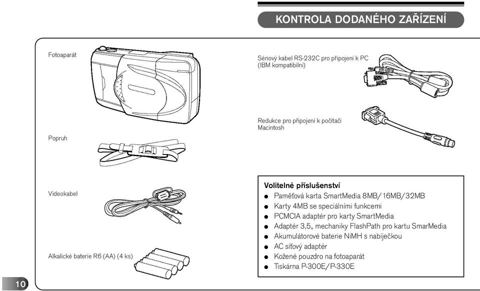 8MB/16MB/32MB r Karty 4MB se speciálními funkcemi r PCMCIA adaptér pro karty SmartMedia r Adaptér 3,5 mechaniky FlashPath pro