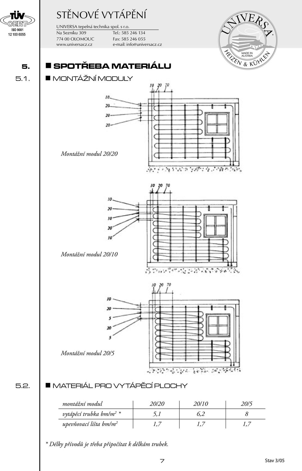 20/10 Montážní modul 20/5 5.2. MATERIÁL PRO VYTÁPĚCÍ PLOCHY montážní