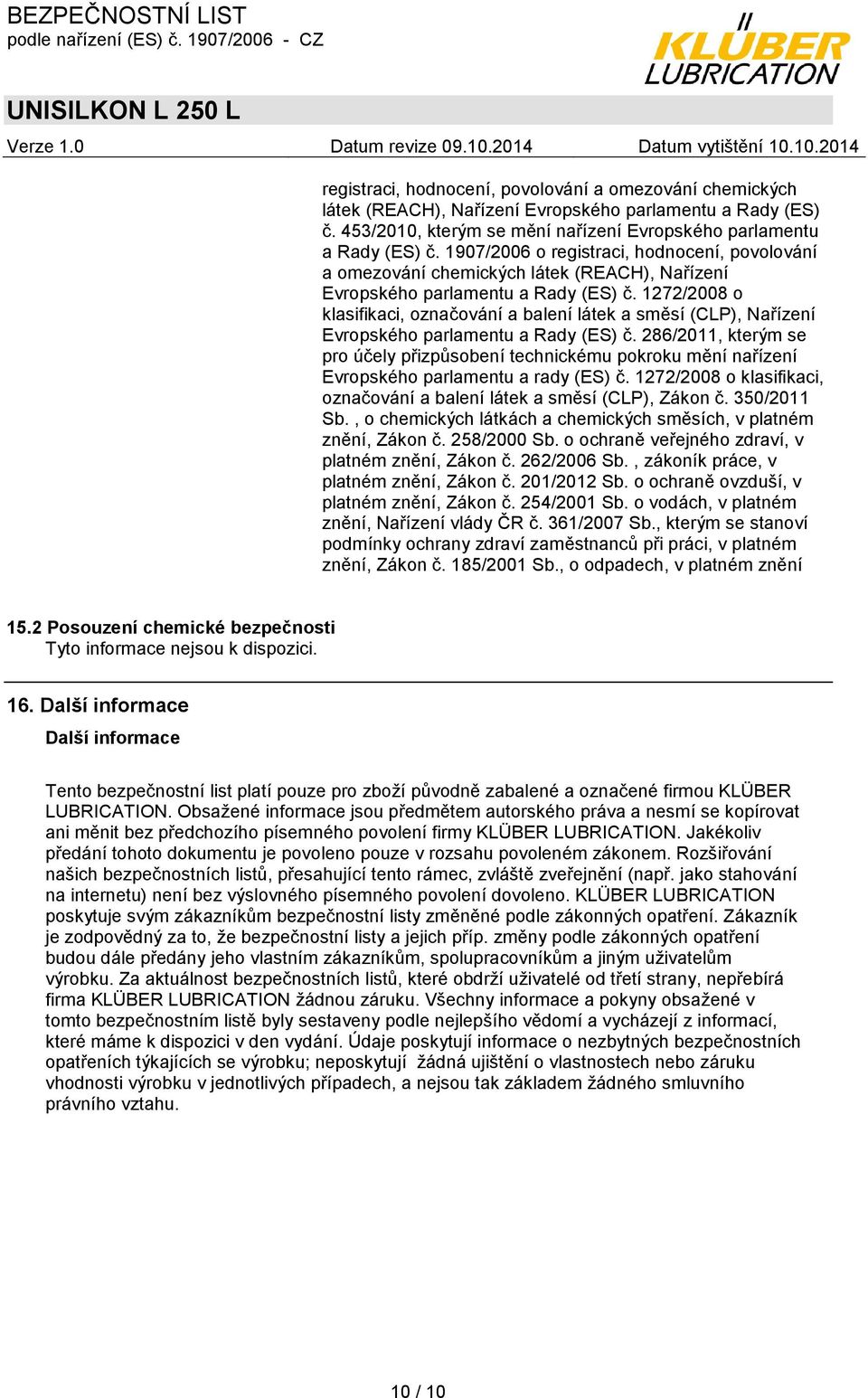 1272/2008 o klasifikaci, označování a balení látek a směsí (CLP), Nařízení Evropského parlamentu a Rady (ES) č.