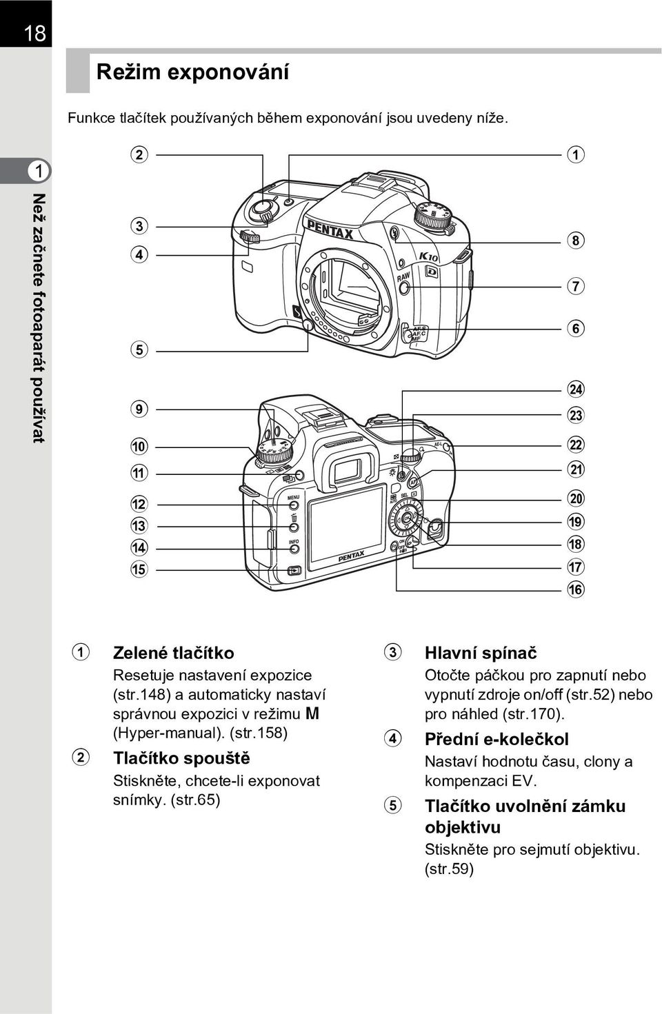 148) a automaticky nastaví správnou expozici v režimu a (Hyper-manual). (str.