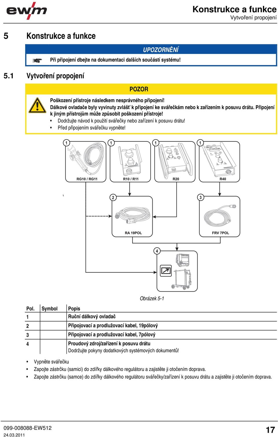 Dodržujte návod k použití svářečky nebo zařízení k posuvu drátu! Před připojením svářečku vypněte! Pol.
