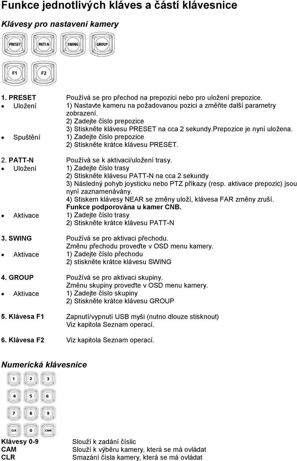 Spuštění 1) Zadejte číslo prepozice 2) Stiskněte krátce klávesu PRESET. 2. PATT-N Používá se k aktivaci/uložení trasy.