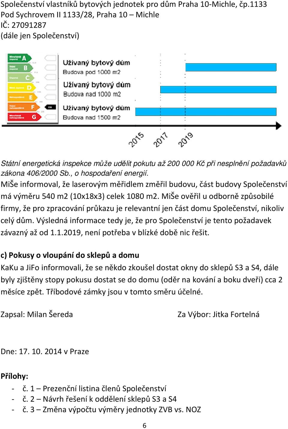 MiŠe ověřil u odborně způsobilé firmy, že pro zpracování průkazu je relevantní jen část domu Společenství, nikoliv celý dům.