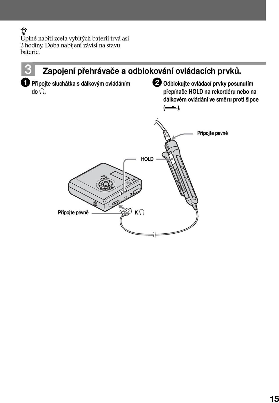 3 Zapojení přehrávače a odblokování ovládacích prvků.