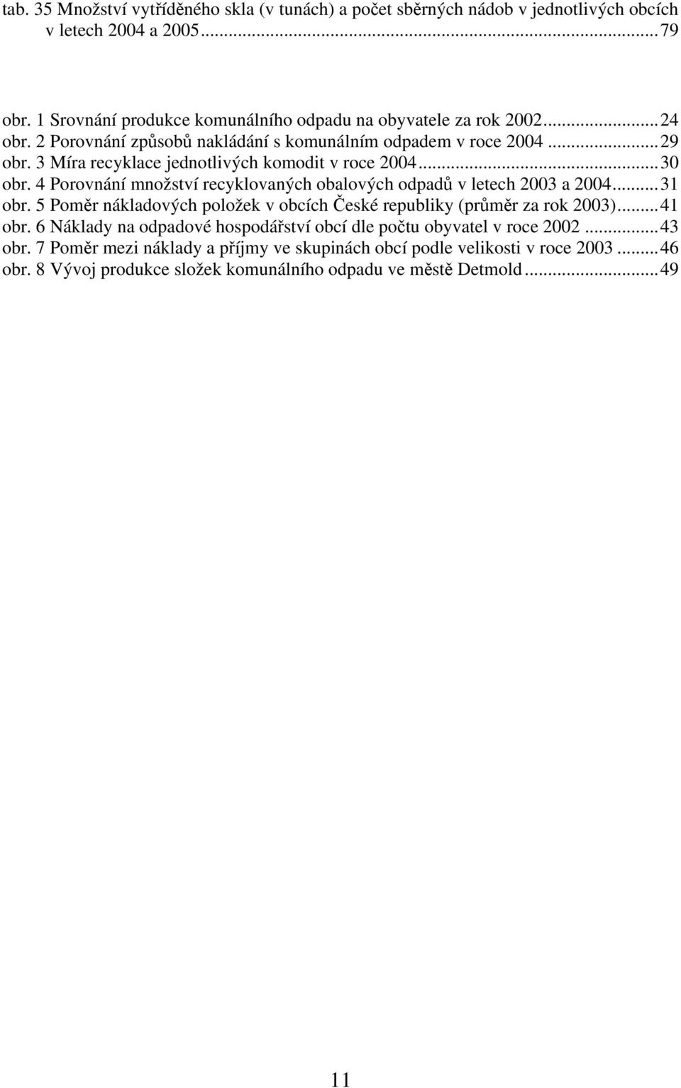 3 Míra recyklace jednotlivých komodit v roce 2004...30 obr. 4 Porovnání množství recyklovaných obalových odpadů v letech 2003 a 2004...31 obr.