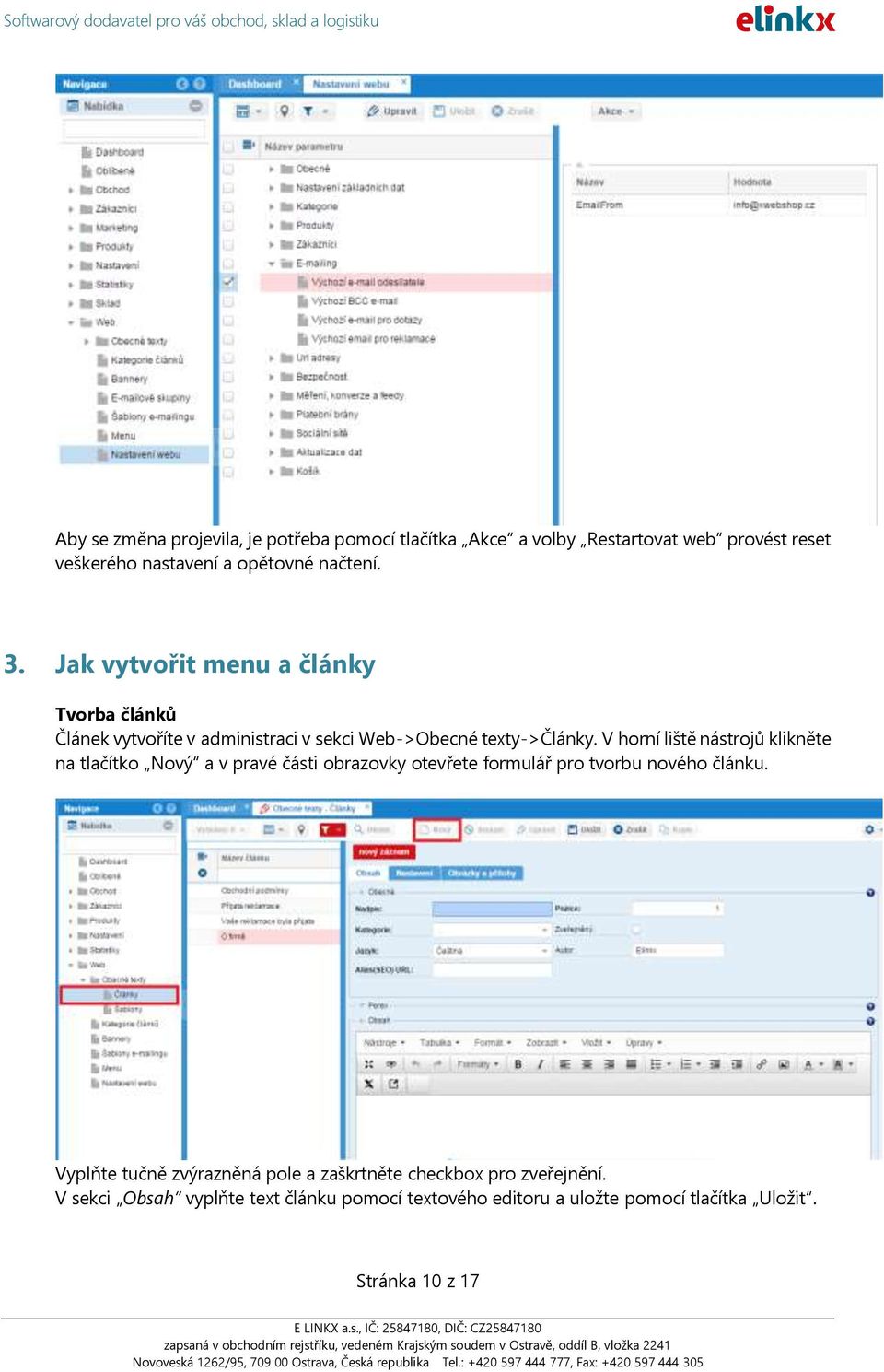 V horní liště nástrojů klikněte na tlačítko Nový a v pravé části obrazovky otevřete formulář pro tvorbu nového článku.