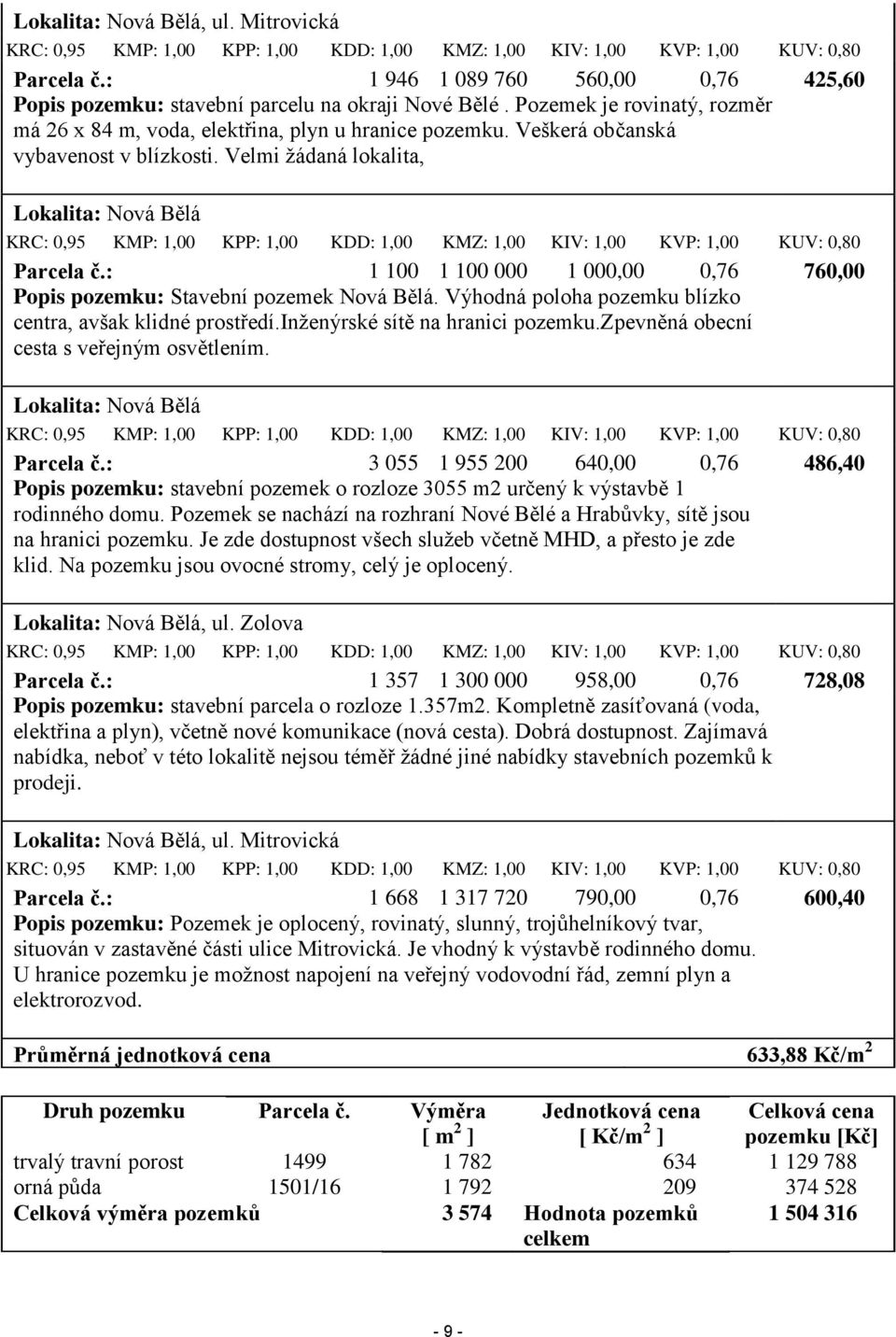 Veškerá občanská vybavenost v blízkosti. Velmi žádaná lokalita, Lokalita: Nová Bělá KRC: 0,95 KMP: 1,00 KPP: 1,00 KDD: 1,00 KMZ: 1,00 KIV: 1,00 KVP: 1,00 KUV: 0,80 Parcela č.