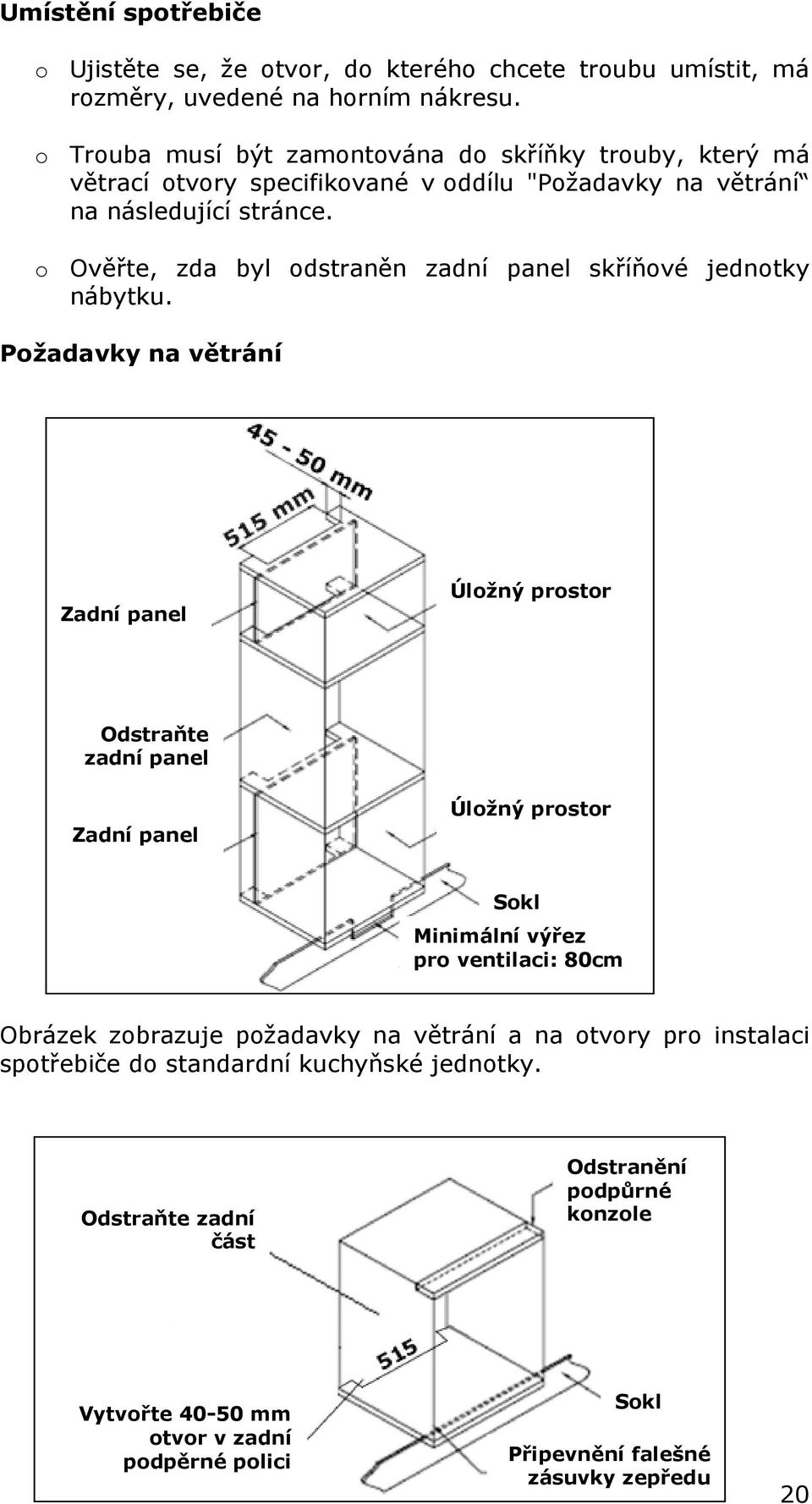 o Ověřte, zda byl odstraněn zadní panel skříňové jednotky nábytku.