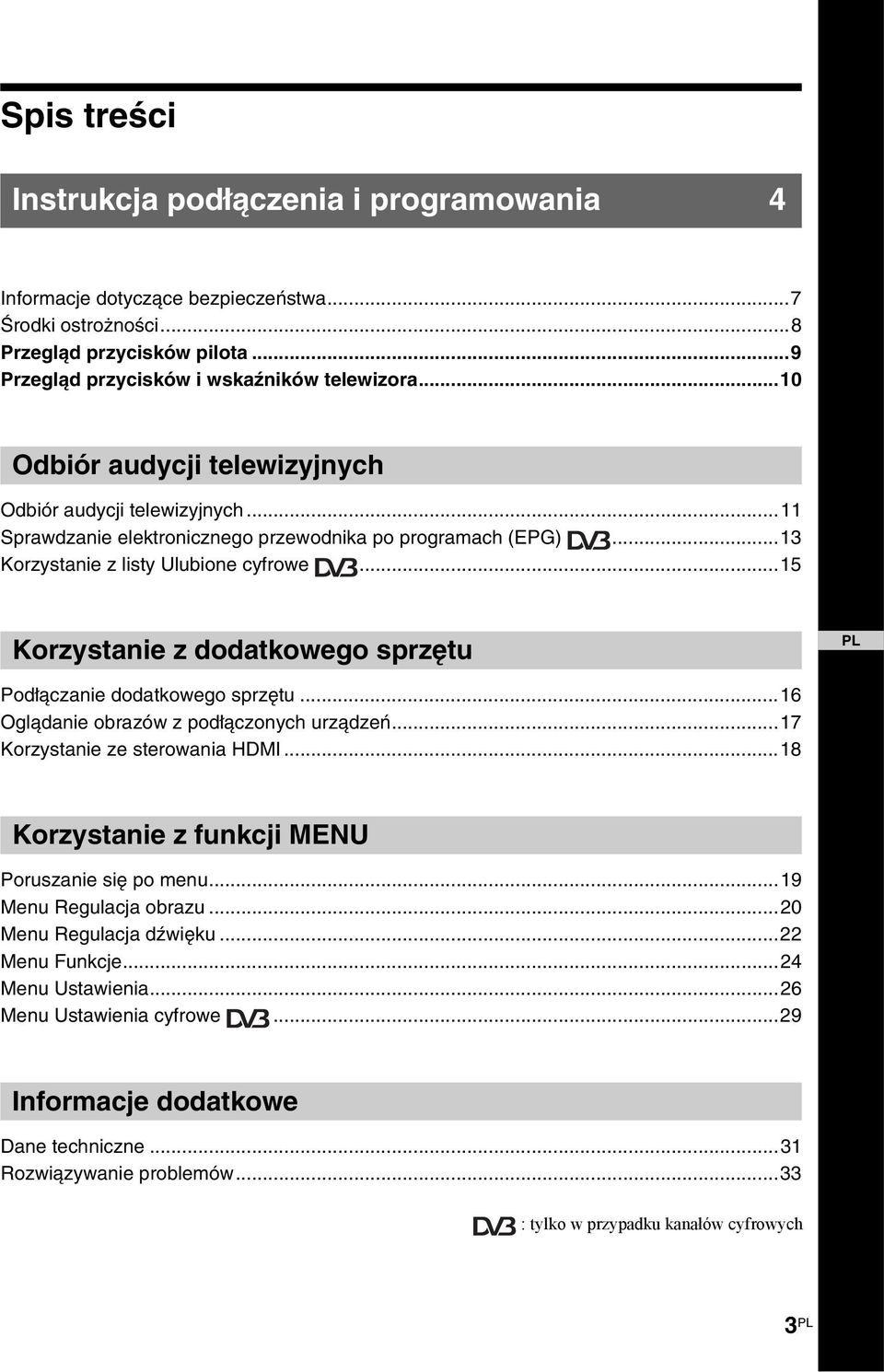 ..13 Korystanie listy Ulubione cyfrowe...15 Korystanie dodatkowego sprętu PL Podłącanie dodatkowego sprętu...16 Oglądanie obraów podłąconych urądeń...17 Korystanie e sterowania HDMI.