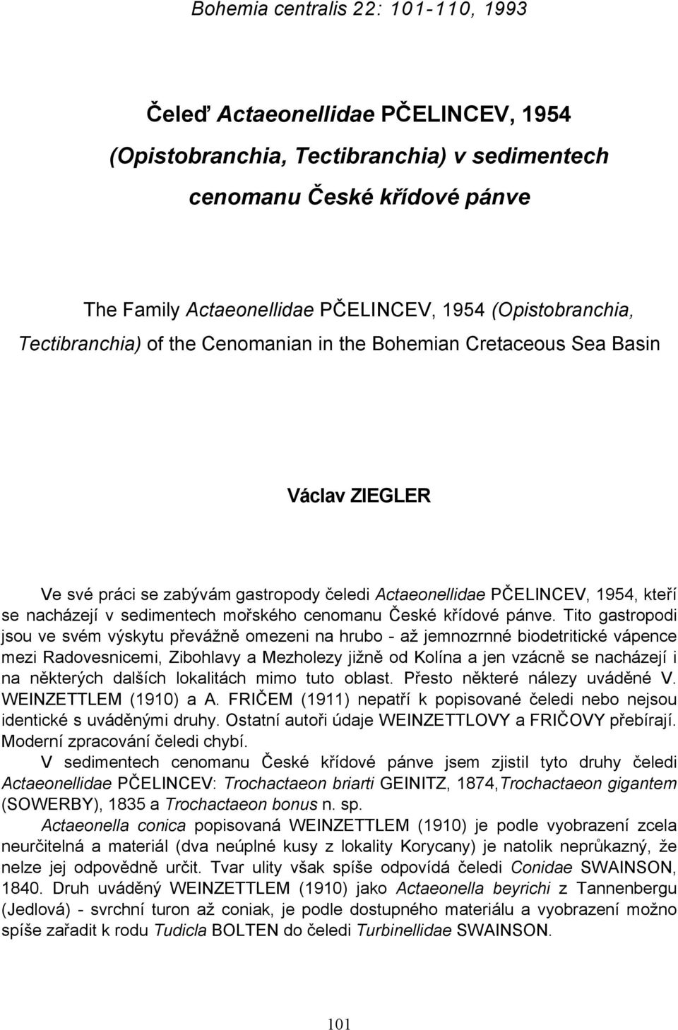 sedimentech mořského cenomanu České křídové pánve.