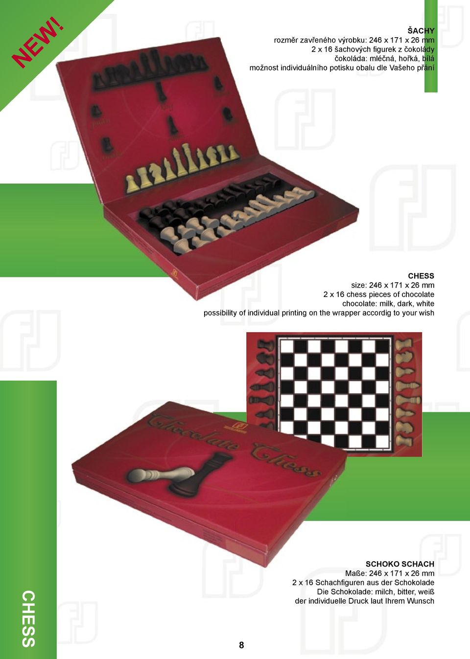 chocolate: milk, dark, white possibility of individual printing on the wrapper accordig to your wish CHESS 8 SCHOKO SCHACH