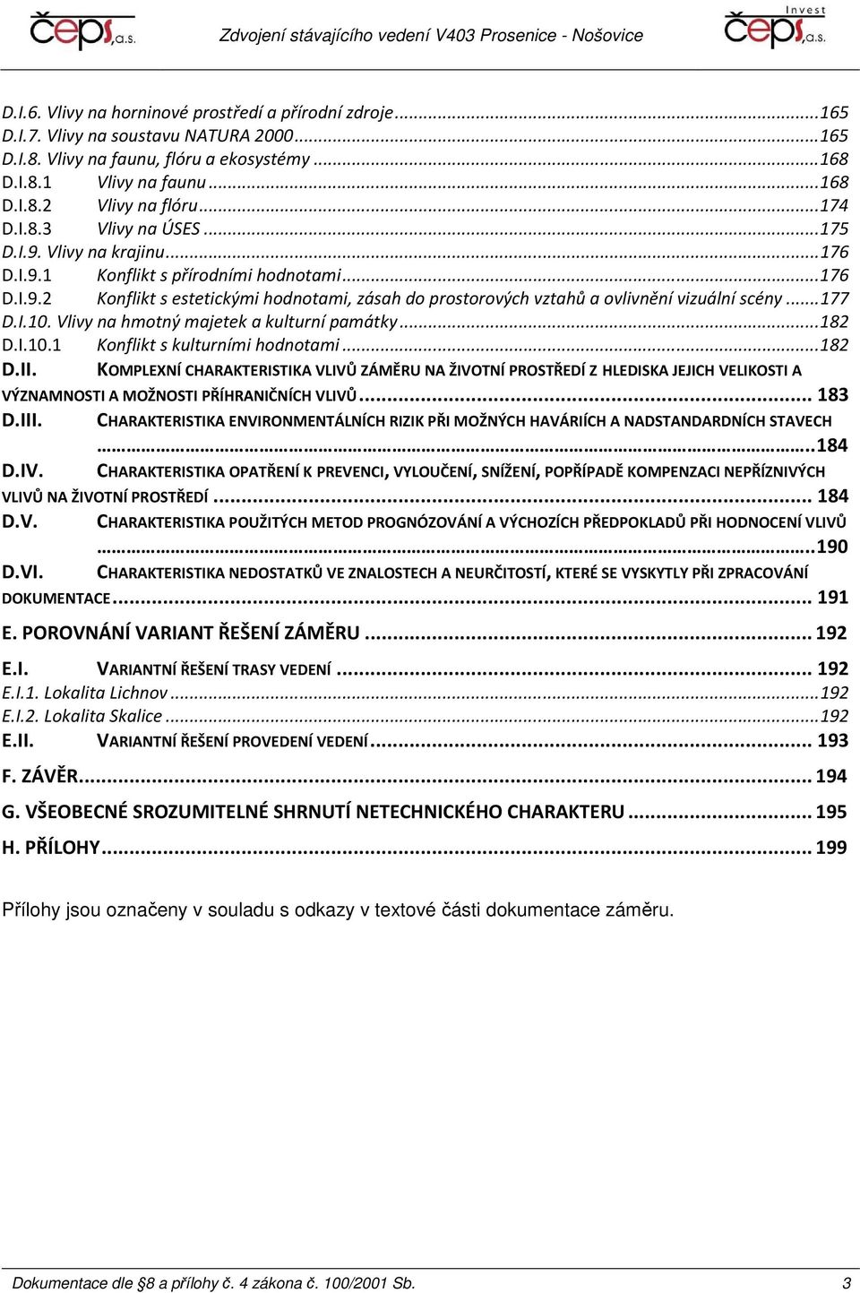 .. 177 D.I.10. Vlivy na hmotný majetek a kulturní památky... 182 D.I.10.1 Konflikt s kulturními hodnotami... 182 D.II.