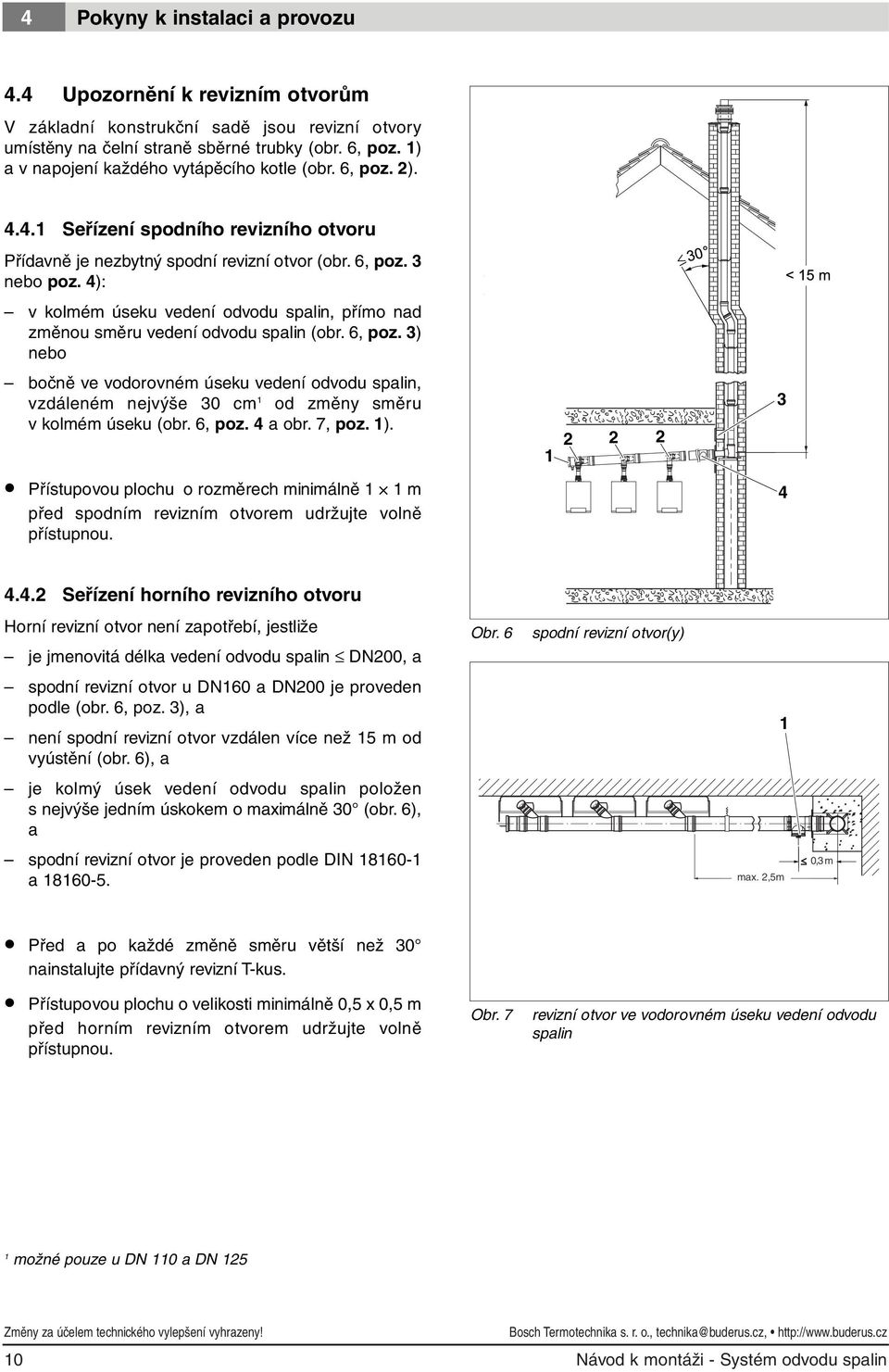 4): v kolmém úseku vedení odvodu spalin, přímo nad změnou směru vedení odvodu spalin (obr. 6, poz.