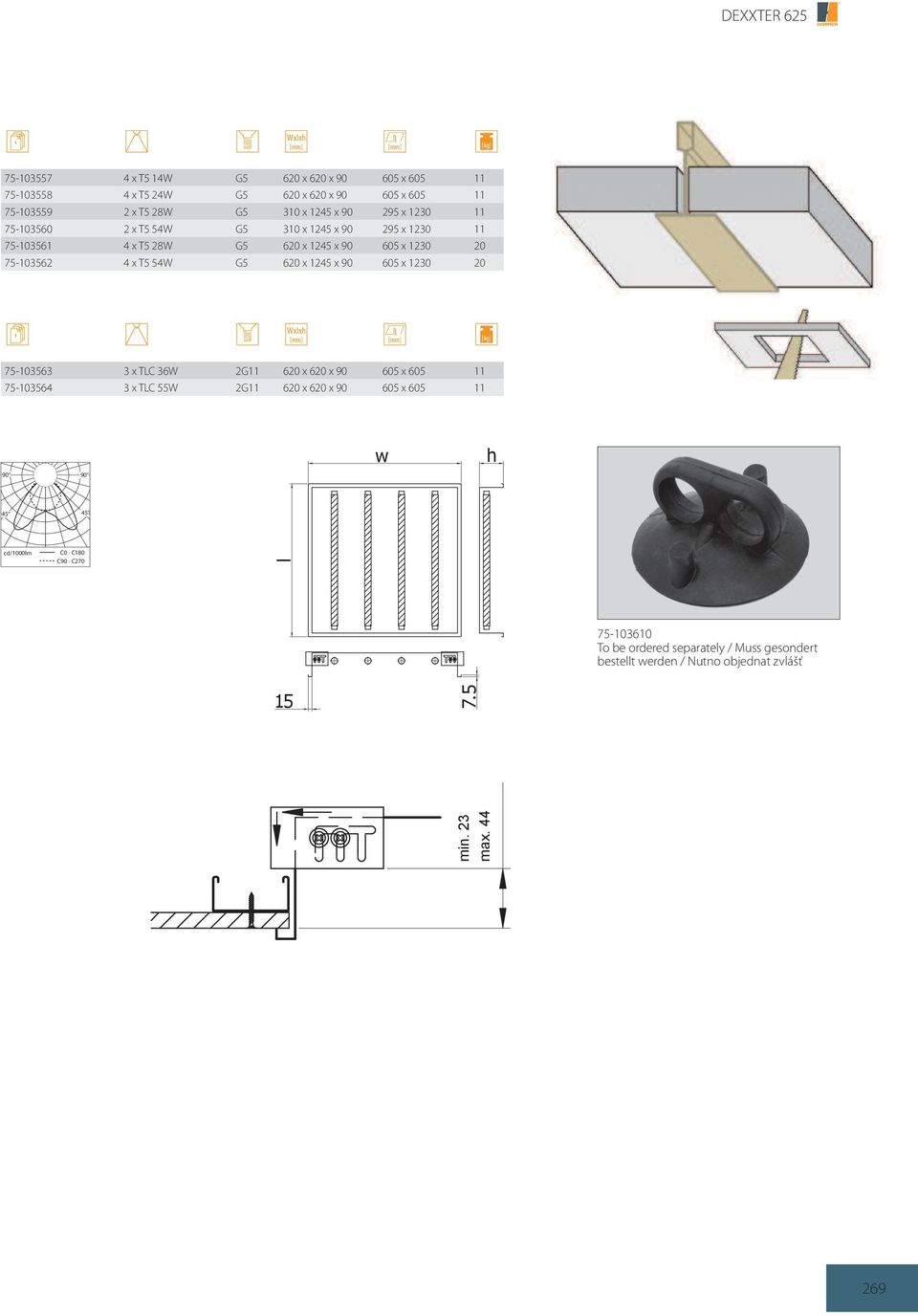 54W G5 620 x 1245 x 90 605 x 1230 20 75-103563 3 x TLC 36W 2G11 620 x 620 x 90 605 x 605 11 75-103564 3 x TLC 55W 2G11 620 x 620 x 90 605 x 605 11 w