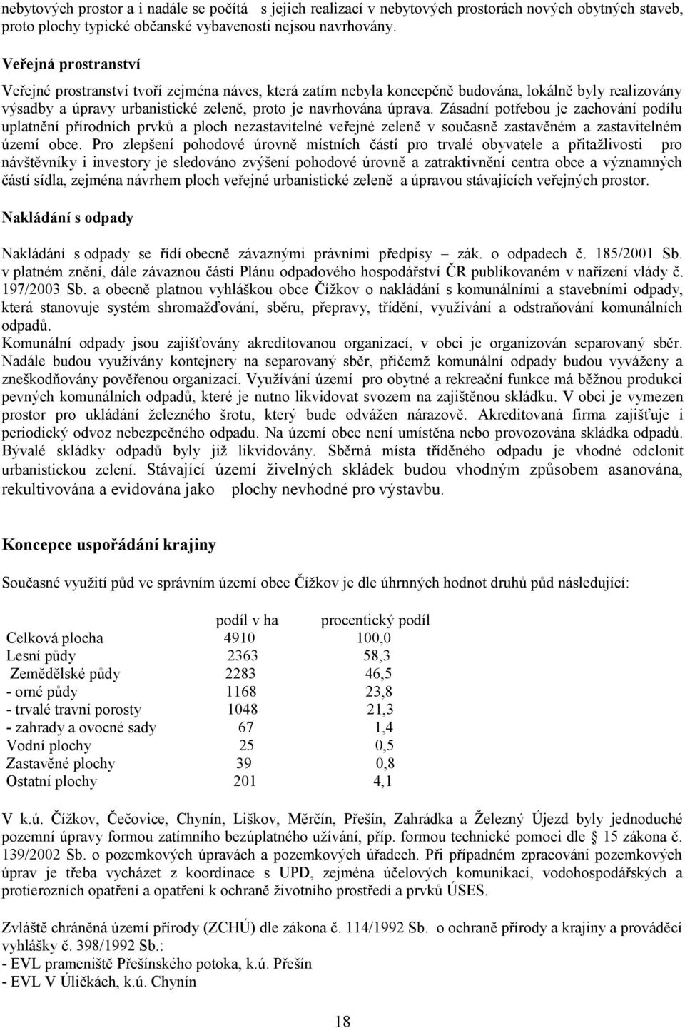 Zásadní potřebou je zachování podílu uplatnění přírodních prvků a ploch nezastavitelné veřejné zeleně v současně zastavěném a zastavitelném území obce.