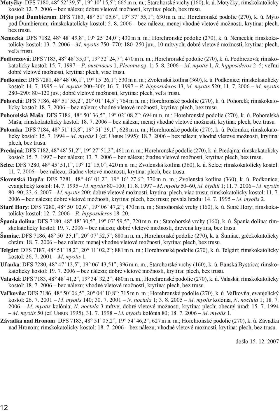 2006 bez nálezu; menej vhodné vletové možnosti, krytina: plech, bez trusu. Nemecká: DFS 7182, 48 48 49,8, 19 25 24,0 ; 430 m n. m.; Horehronské podolie (270), k. ú.