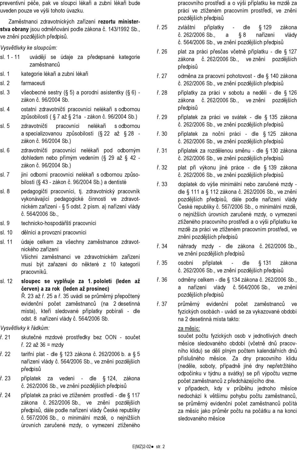 3 všeobecné sestry ( 5) a porodní asistentky ( 6) - zákon č. 96/2004 Sb. sl. 4 ostatní zdravotničtí pracovníci nelékaři s odbornou způsobilostí ( 7 až 21a - zákon č. 96/2004 Sb.) sl.