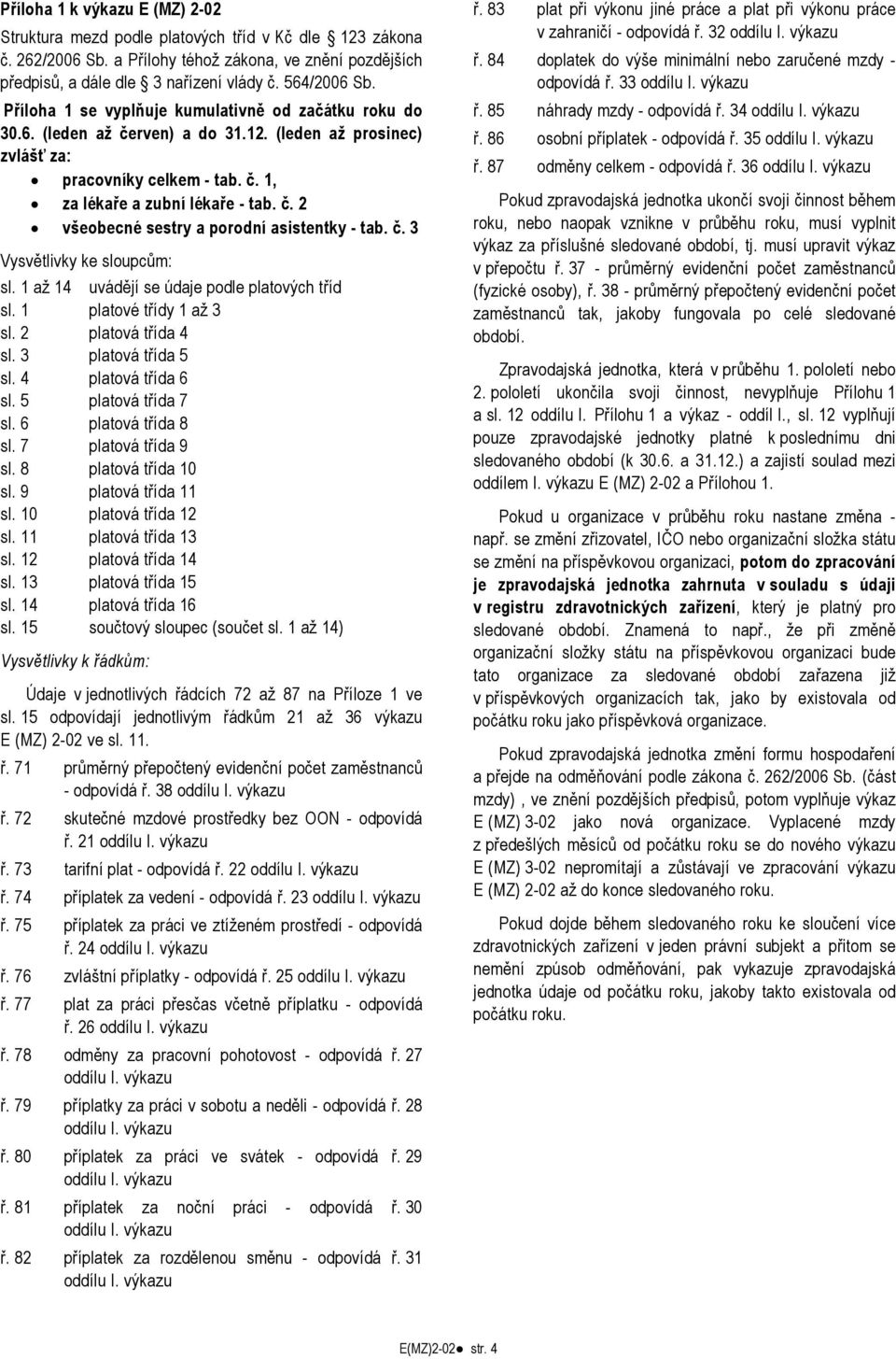 č. 3 Vysvětlivky ke sloupcům: sl. 1 až 14 uvádějí se údaje podle platových tříd sl. 1 platové třídy 1 až 3 sl. 2 platová třída 4 sl. 3 platová třída 5 sl. 4 platová třída 6 sl. 5 platová třída 7 sl.