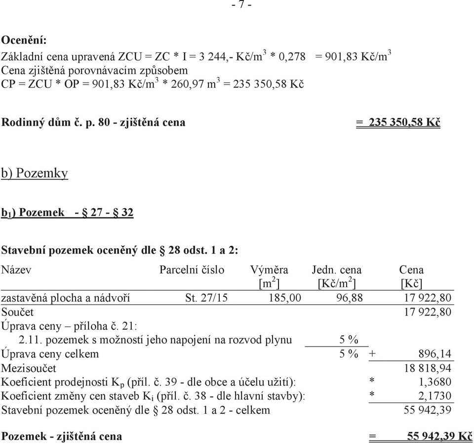 cena [Kč/m 2 ] Cena [Kč] zastavěná plocha a nádvoří St. 27/15 185,00 96,88 17 922,80 Součet 17 922,80 Úprava ceny příloha č. 21: 2.11.