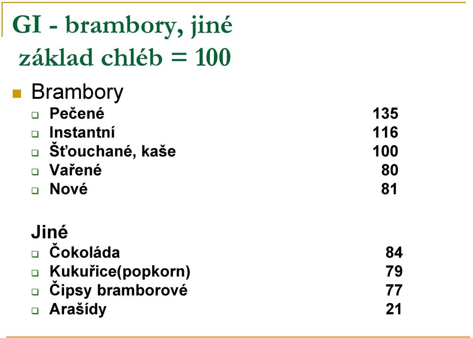 kaše 100 Vařené 80 Nové 81 Jiné Čokoláda 84