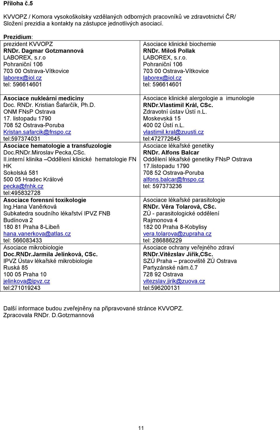 listopadu 1790 708 52 Ostrava-Poruba Kristan.safarcik@fnspo.cz tel:597374031 Asociace hematologie a transfuzologie Doc.RNDr.Miroslav Pecka,CSc. II.