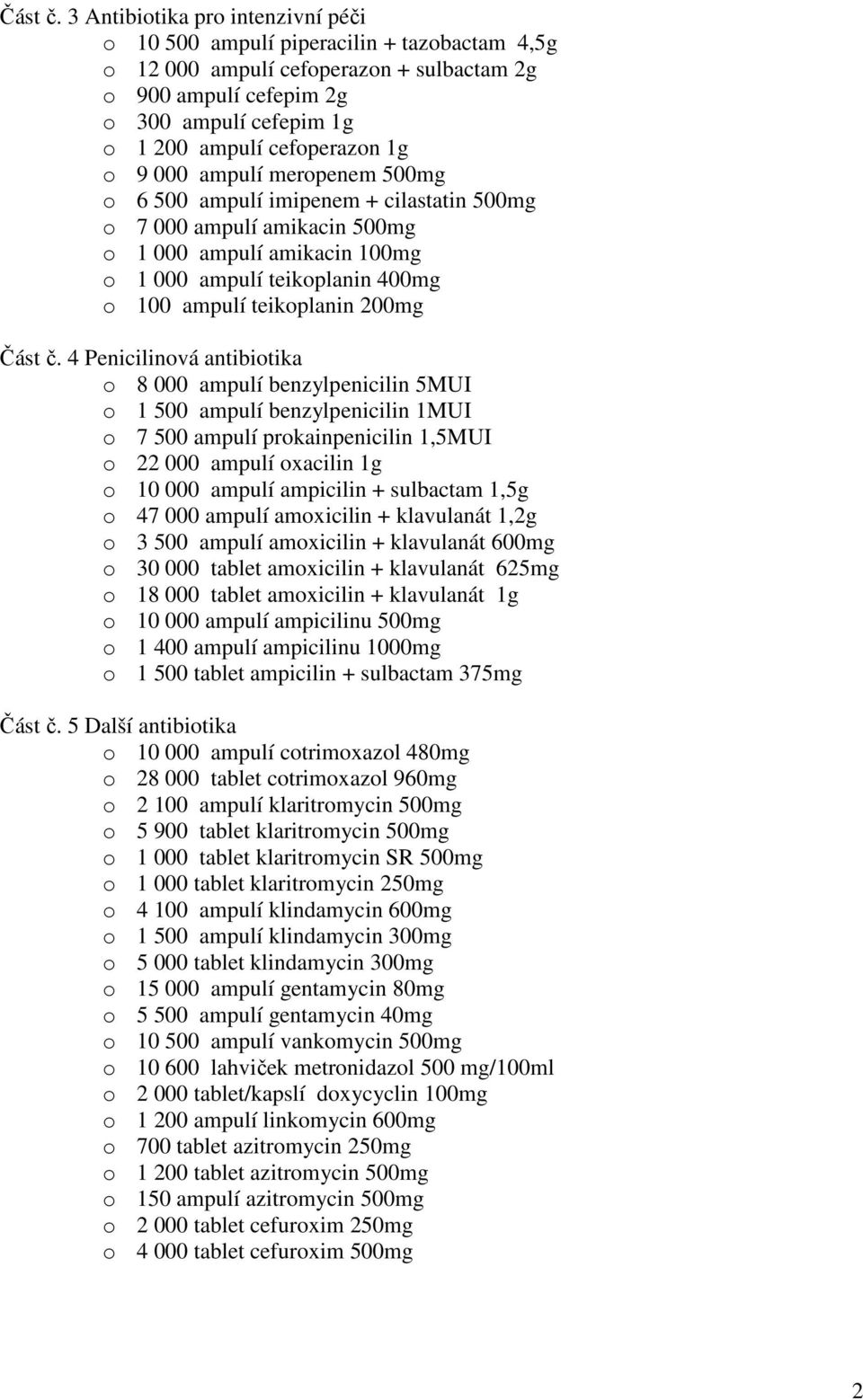 1g o 9 000 ampulí meropenem 500mg o 6 500 ampulí imipenem + cilastatin 500mg o 7 000 ampulí amikacin 500mg o 1 000 ampulí amikacin 100mg o 1 000 ampulí teikoplanin 400mg o 100 ampulí teikoplanin