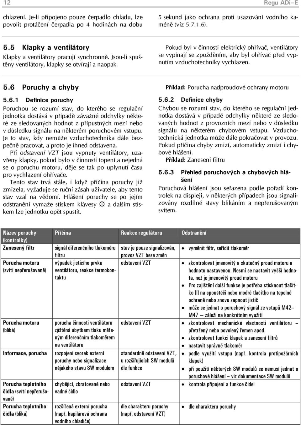 6 Poruchy a chyby 5.6.1 Definice poruchy Poruchou se rozumí stav, do kterého se regulační jednotka dostává v případě závažné odchylky některé ze sledovaných hodnot z přípustných mezí nebo v důsledku