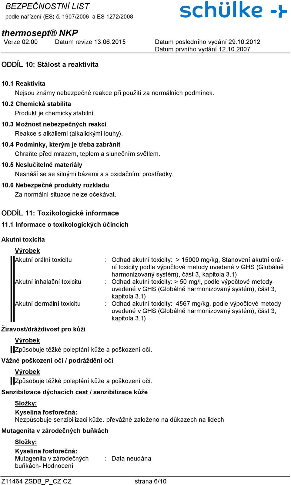 ODDÍL 11: Toxikologické informace 11.