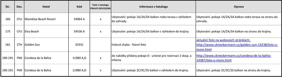 181 ZTH Golden Sun 33331 tisková chyba - hlavní foto 190-191 PMI Condesa de la Bahia 11980 A,D x do nabídky přidány pokoje D - určené pro rezervaci 2 dosp.