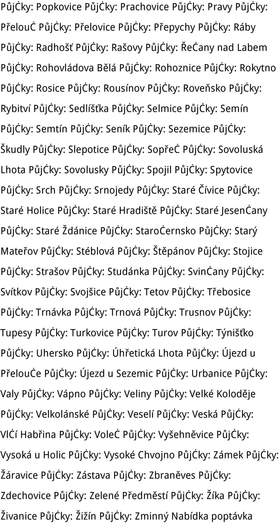 Půjčky: Škudly Půjčky: Slepotice Půjčky: Sopřeč Půjčky: Sovoluská Lhota Půjčky: Sovolusky Půjčky: Spojil Půjčky: Spytovice Půjčky: Srch Půjčky: Srnojedy Půjčky: Staré Čívice Půjčky: Staré Holice