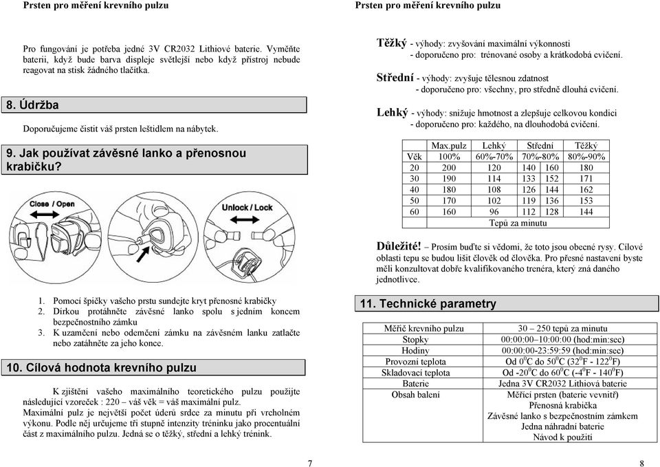 Těžký - výhody: zvyšování maximální výkonnosti - doporučeno pro: trénované osoby a krátkodobá cvičení.