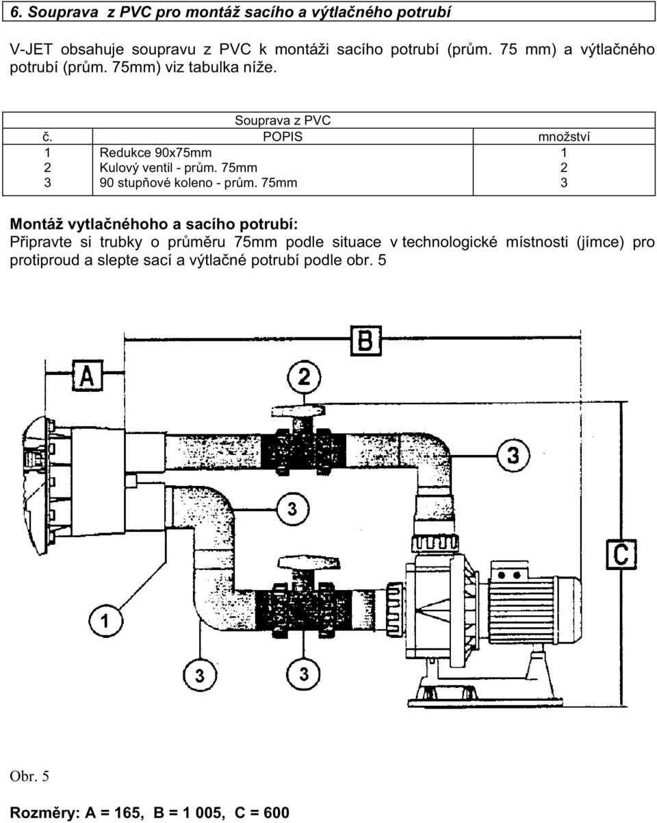 POPIS množství 1 2 3 Redukce 90x75mm Kulový ventil - pr m. 75mm 90 stup ové koleno - pr m.