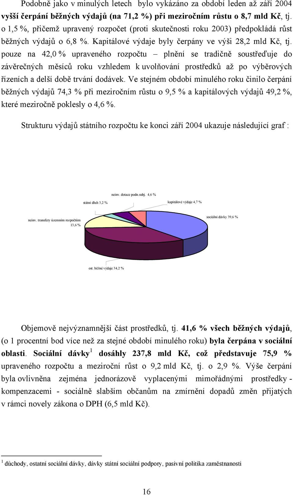 pouze na 42,0 % upraveného rozpočtu plnění se tradičně soustřeďuje do závěrečných měsíců roku vzhledem k uvolňování prostředků až po výběrových řízeních a delší době trvání dodávek.