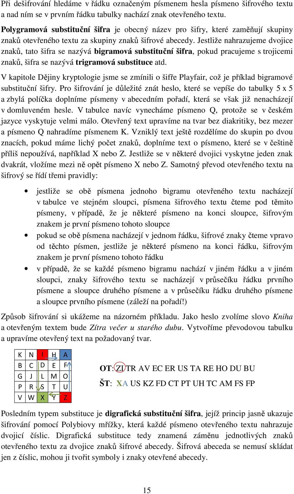 Jestliže nahrazujeme dvojice znaků, tato šifra se nazývá bigramová substituční šifra, pokud pracujeme s trojicemi znaků, šifra se nazývá trigramová substituce atd.