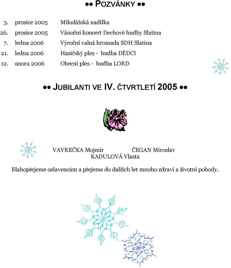 ledna 2006 Výroční valná hromada SDH Slatina 21. ledna 2006 Hasičský ples - hudba DĚDCI 12.