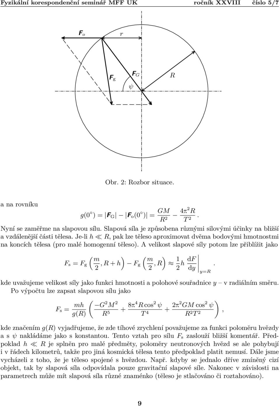 A velikost slapové síly potom lze přiblížit jako F s = F g ( m 2, R + h ) F g ( m 2, R ) 1 2 h df dy y=r kde uvažujeme velikost síly jako funkci hmotnosti a polohové souřadnice y v radiálním směru.