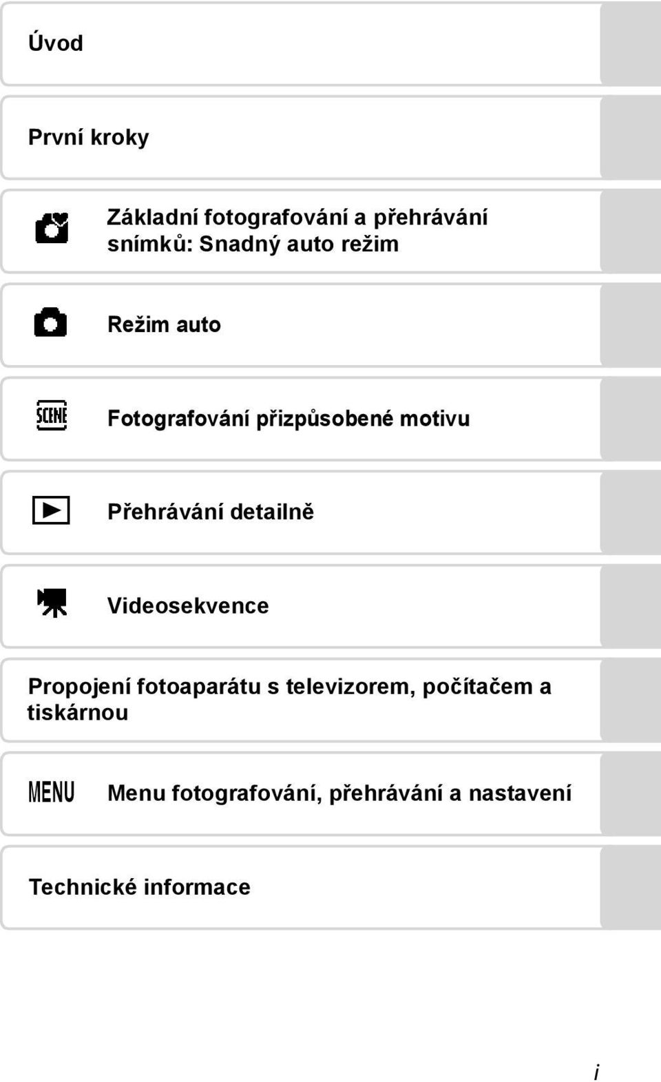 detailně D Videosekvence Propojení fotoaparátu s televizorem, počítačem a