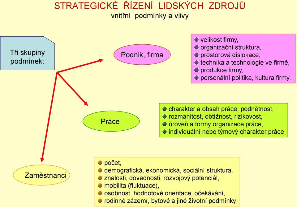 Práce charakter a obsah práce, podnětnost, rozmanitost, obtíţnost, rizikovost, úroveň a formy organizace práce, individuální nebo týmový charakter práce