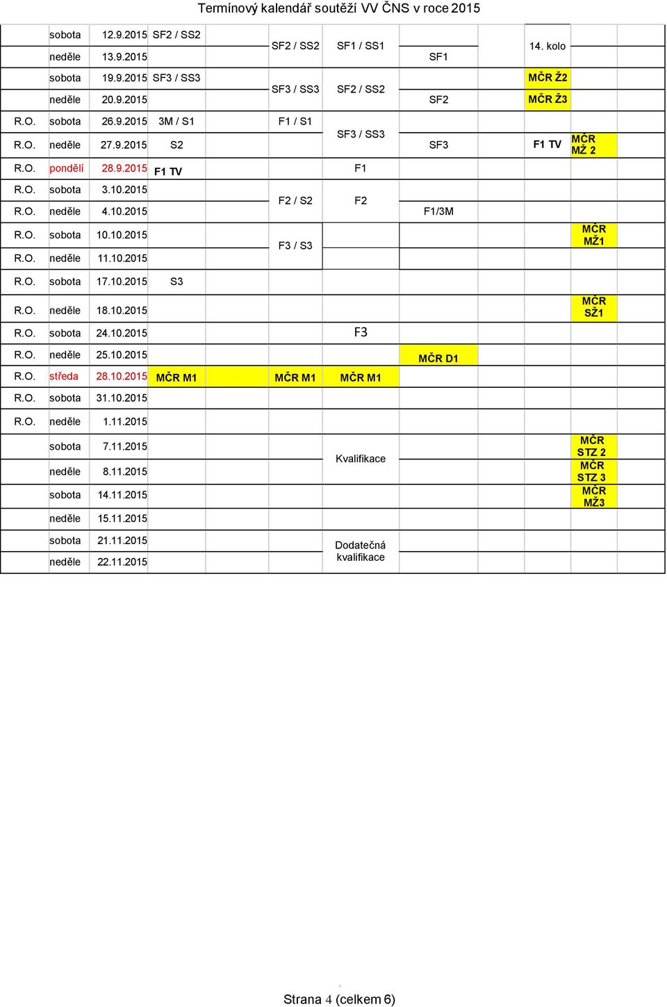 0.205 F3 / S3 R.O. neděle.0.205 R.O. sobota 7.0.205 S3 R.O. neděle 8.0.205 R.O. sobota 24.0.205 F3 MŽ SŽ R.O. neděle 25.0.205 D R.O. středa 28.0.205 M M M R.O. sobota 3.0.205 R.O. neděle..205 sobota 7.