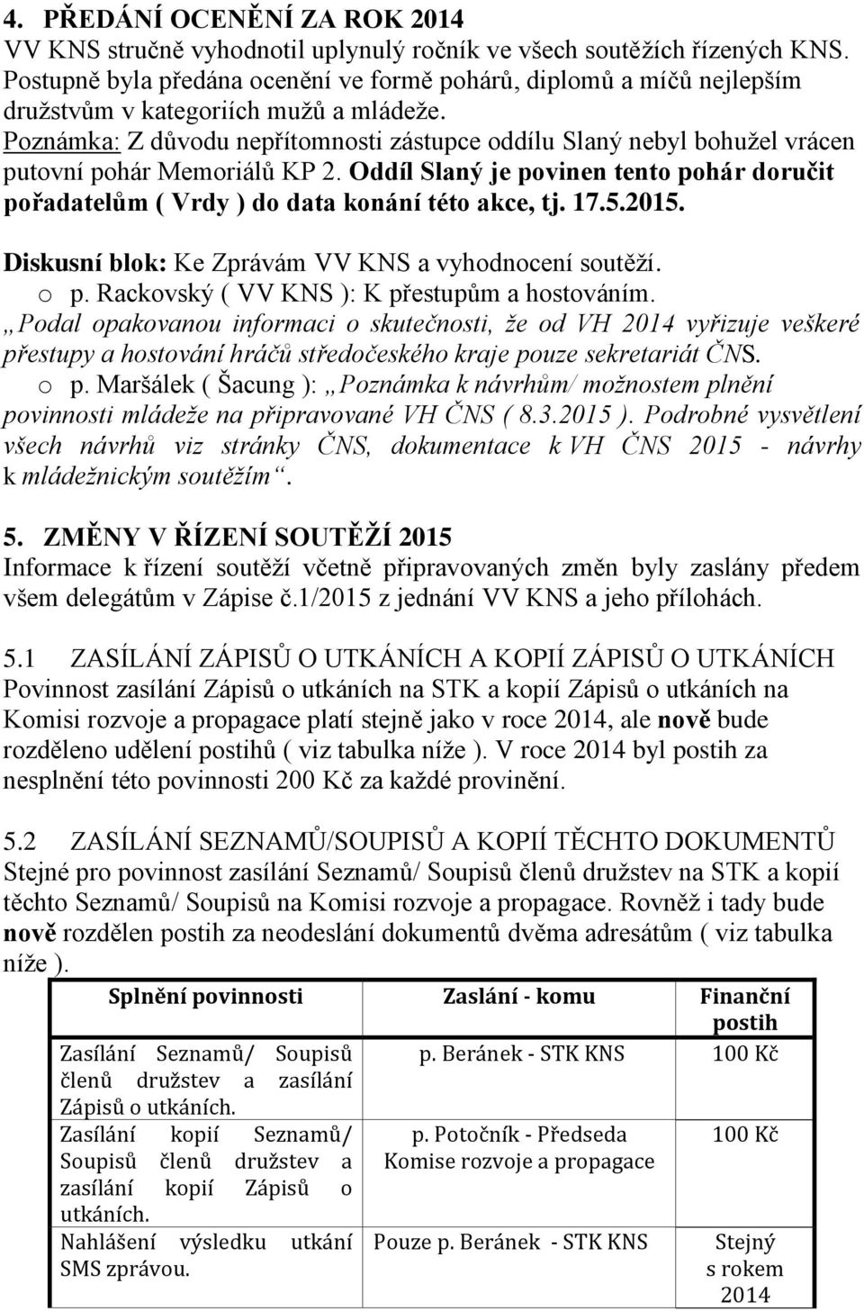 Poznámka: Z důvodu nepřítomnosti zástupce oddílu Slaný nebyl bohužel vrácen putovní pohár Memoriálů KP 2. Oddíl Slaný je povinen tento pohár doručit pořadatelům ( Vrdy ) do data konání této akce, tj.