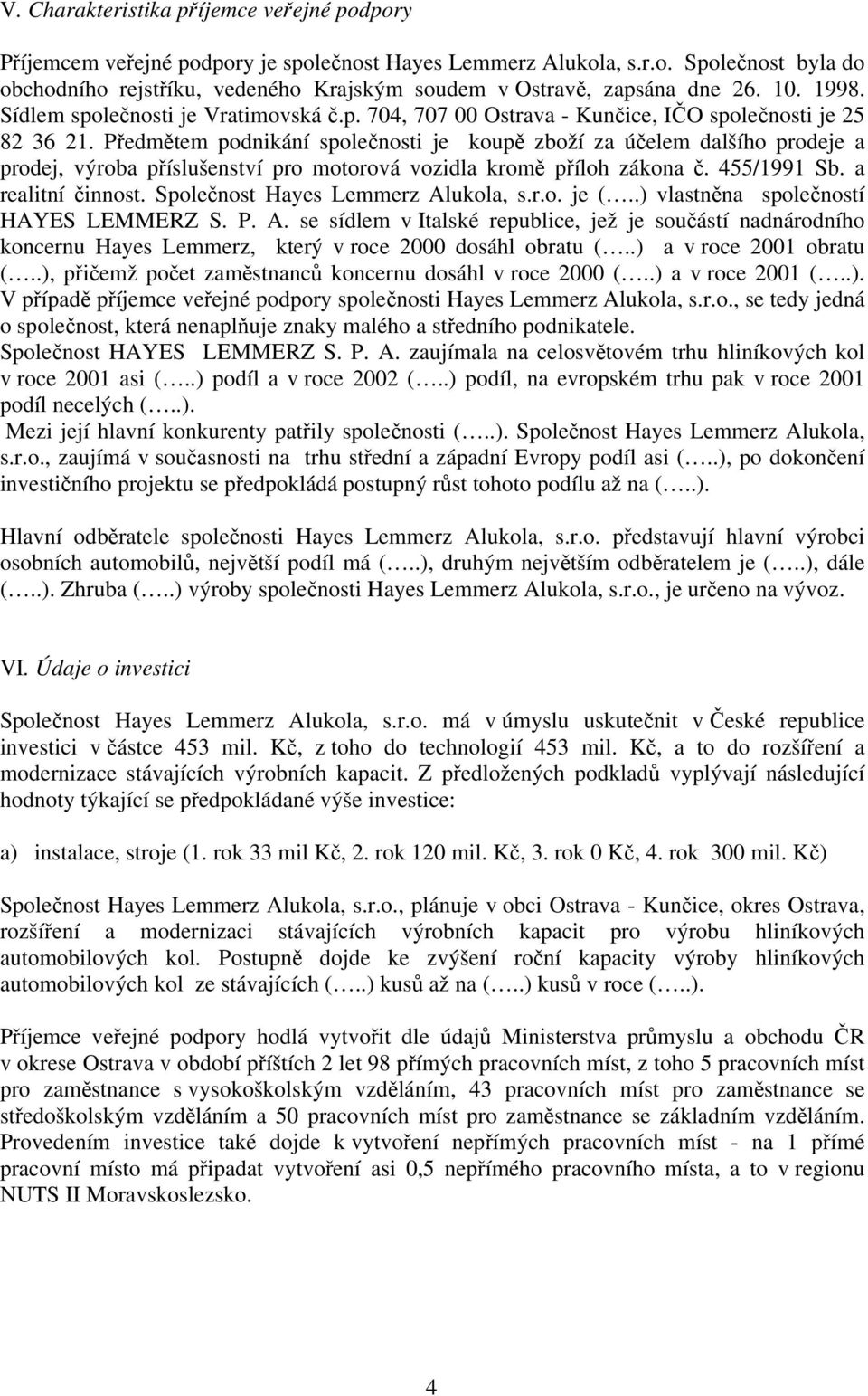 Předmětem podnikání společnosti je koupě zboží za účelem dalšího prodeje a prodej, výroba příslušenství pro motorová vozidla kromě příloh zákona č. 455/1991 Sb. a realitní činnost.