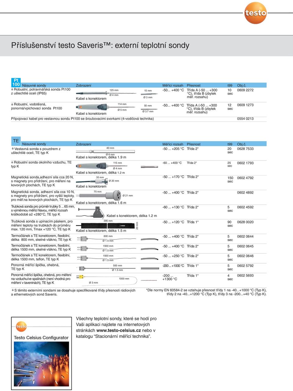 .. +300 12 0609 1273 ponorná/vpichovací sonda Pt100 Ø5 mm ), třída B (zbytek Ø 3.7 mm Kabel s konektorem měř.