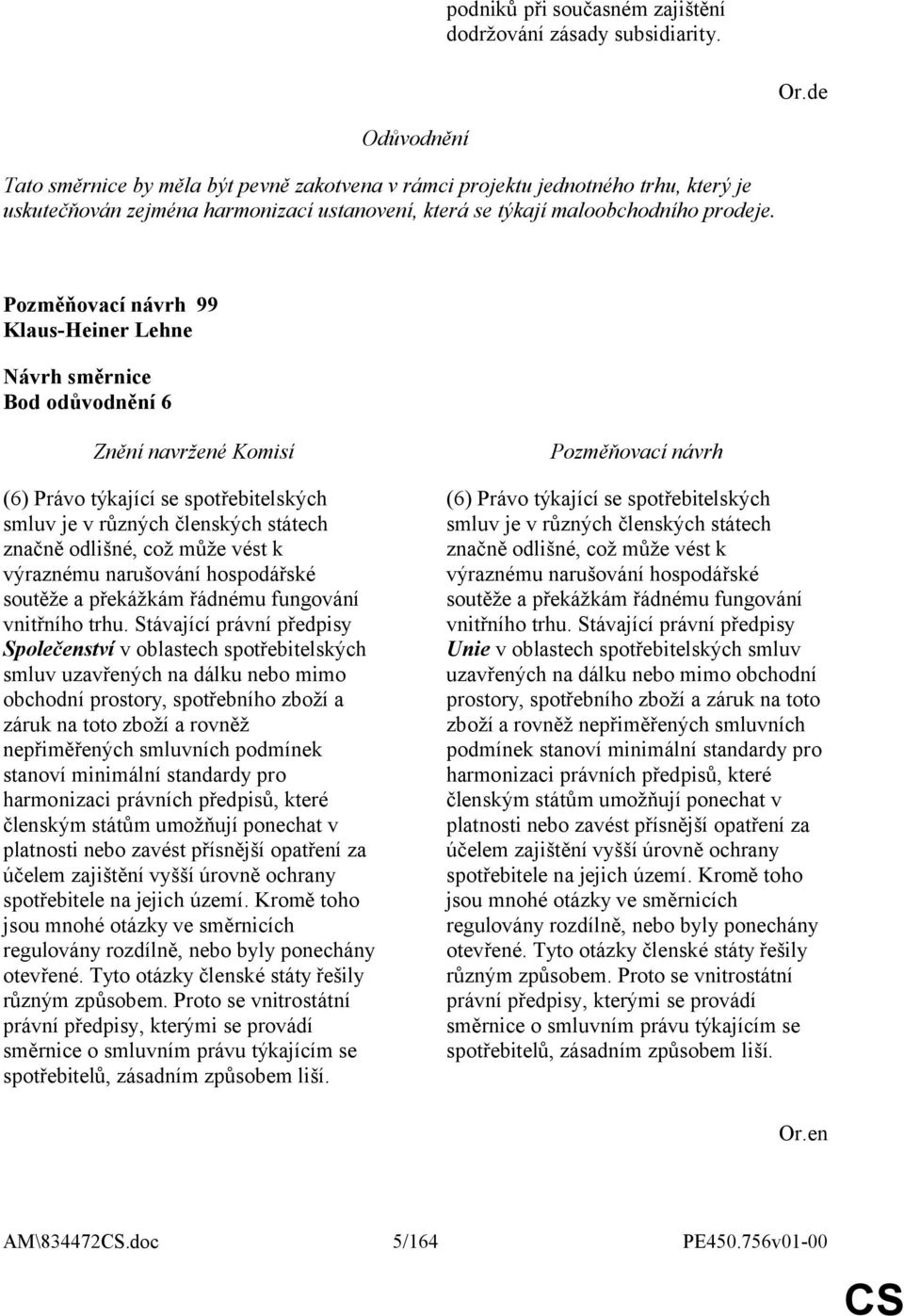 99 Bod odůvodnění 6 (6) Právo týkající se spotřebitelských smluv je v různých členských státech značně odlišné, což může vést k výraznému narušování hospodářské soutěže a překážkám řádnému fungování