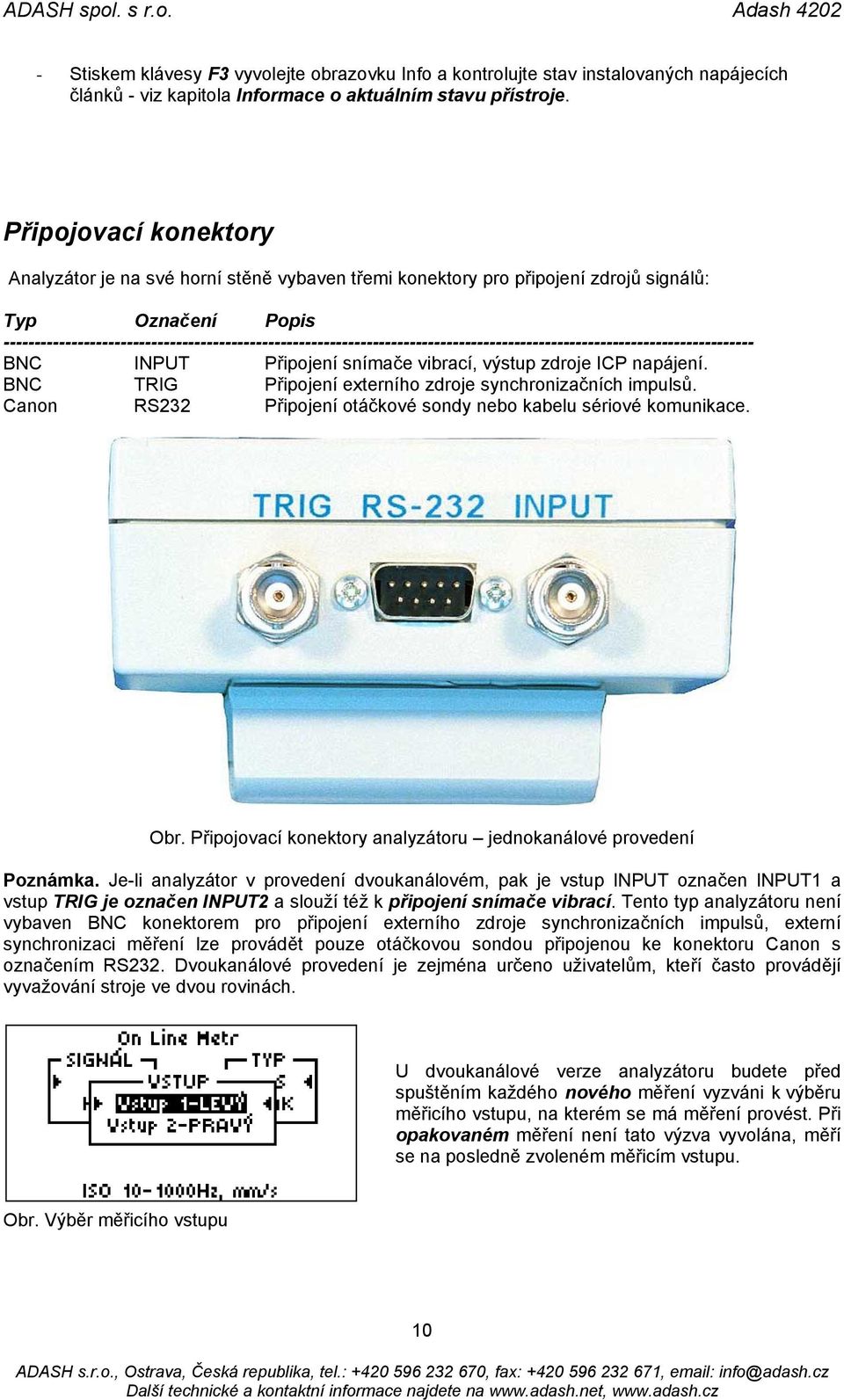 -------------------------------------------------------------------------------------------------------------------------- BNC INPUT Připojení snímače vibrací, výstup zdroje ICP napájení.