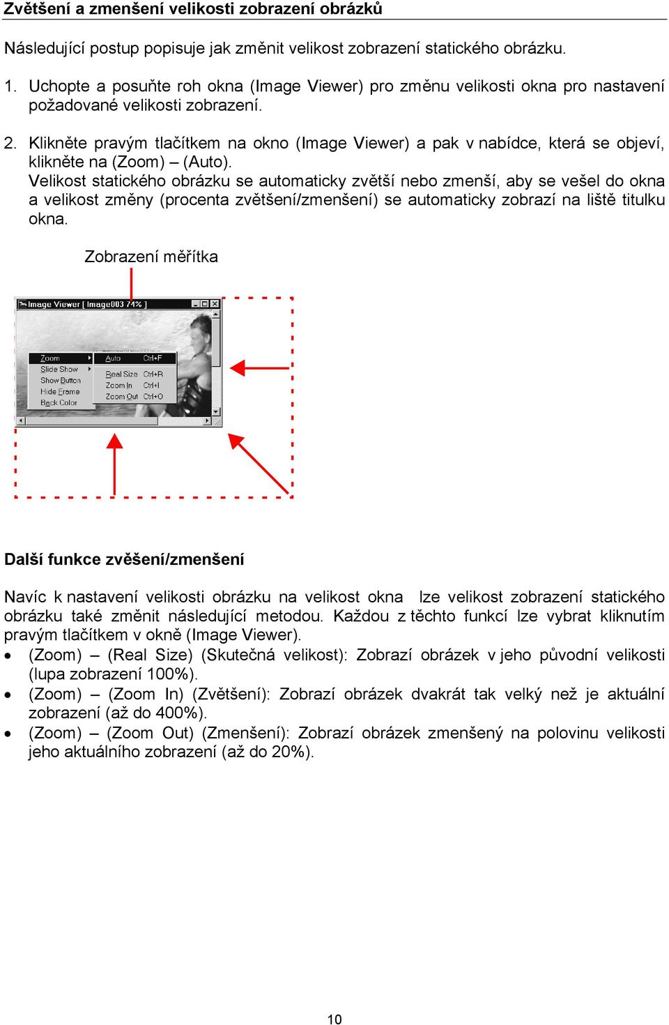 Klikněte pravým tlačítkem na okno (Image Viewer) a pak v nabídce, která se objeví, klikněte na (Zoom) (Auto).