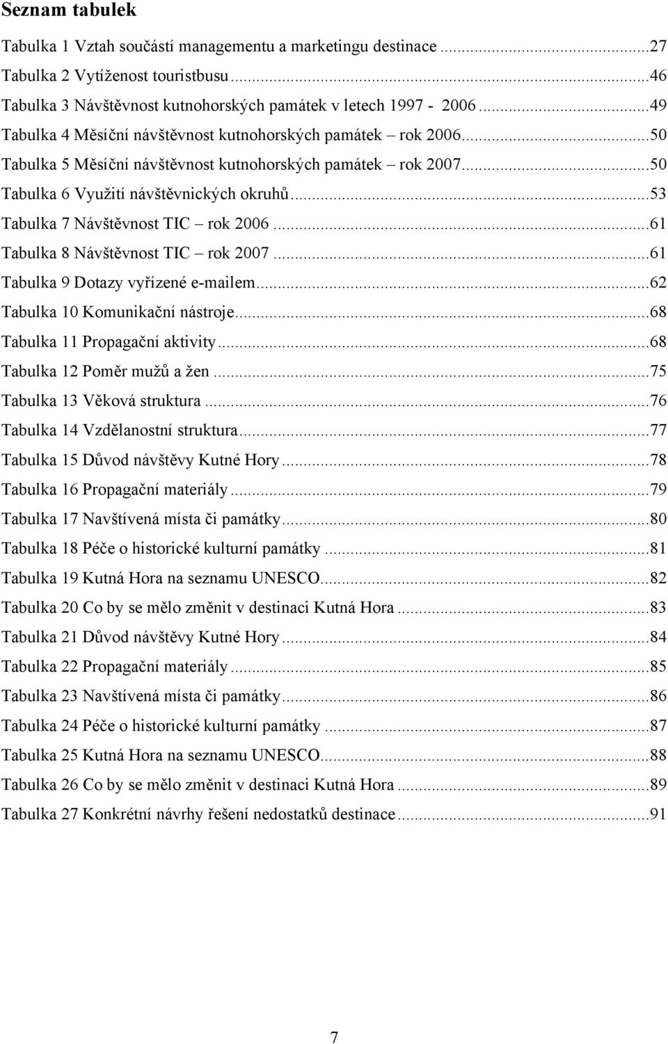 ..53 Tabulka 7 Návštěvnost TIC rok 2006...61 Tabulka 8 Návštěvnost TIC rok 2007...61 Tabulka 9 Dotazy vyřízené e-mailem...62 Tabulka 10 Komunikační nástroje...68 Tabulka 11 Propagační aktivity.